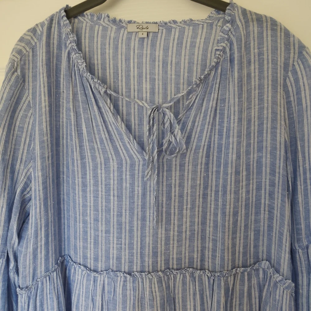 Rails Everly Ludlow Stripe Tiered Dress Rayon Linen Blue White S